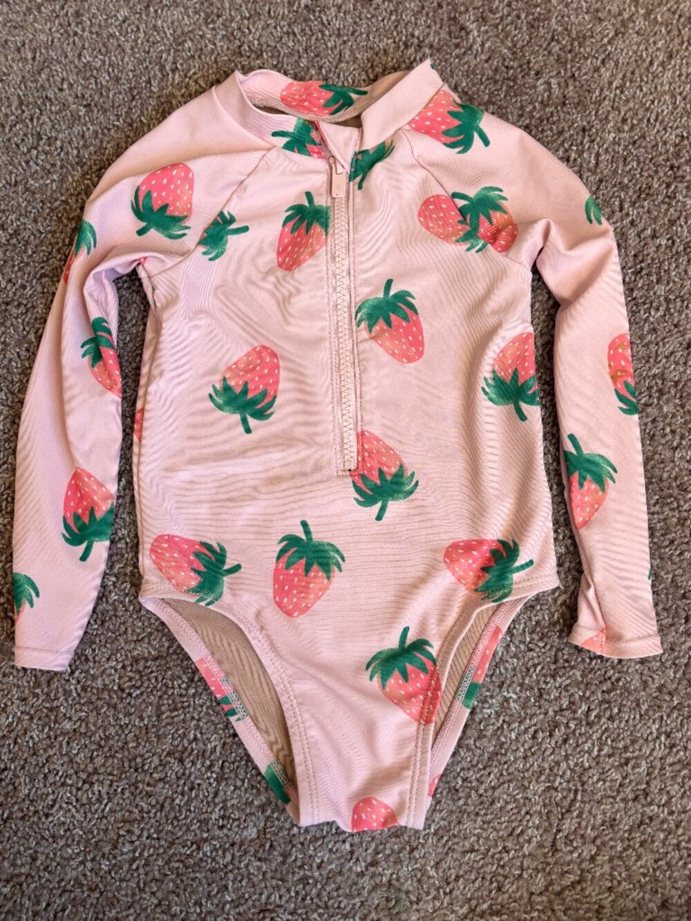 Old Navy Girls 2T Strawberry Print One Piece Swimsuit Pink Green